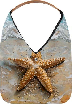 Generic Beach Starfish Seashell (2) Reusable Lightweight Grocery Bags - Foldable Into Compact Pouch, Washable & Sturdy, Multipurpose for Shopping and Travel