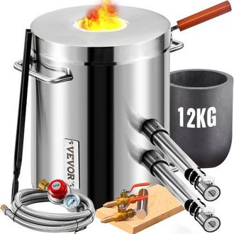 OEM Schmelzofen Propan Metall Schmelzofen 12 Kg, Edelstahl Schmelzofen Gas 1482 &deg; Inkl. 2 X Brenner, 1 X Tiegel, Schmiede Messerherstellung Schmiedeset F&uuml;