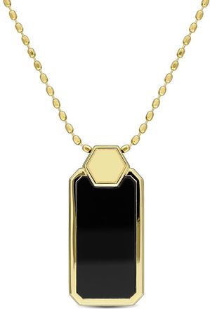 Amour 22ct TGW Black Onyx Geometric Pendant with Chain in Yellow Plated Sterling Silver - 18 in