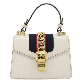 Gucci Sylvie Top Handle Bag Leather White Leather Handbag (Pre-Owned)