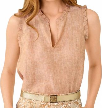 Lilly Pulitzer Kavala Sleeveless Ruffle Top In Iced Latte X Resort White
