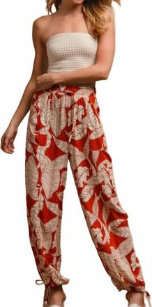Bibi Woven Printed Balloon Pants With Drawstring In Rust