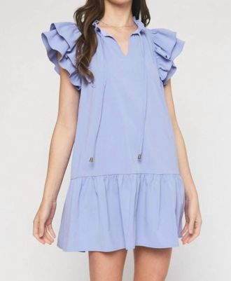 Entro Front Tie Ruffle Dress In Blue
