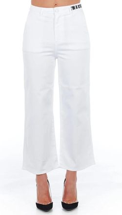 Frankie Morello Hoge Taille Cropped Broek met Meerdere Zakken - Dames - Vrijetijds broeken - Wit - M - Broeken