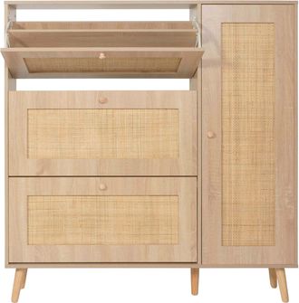 Hhg Hhg - Nunca Usado] Zapatero De Rat&aacute;n 214, Zapatero Zapatero, 3 Compartimentos Abatibles 2 Estantes 127x120x24cm Madera Melamina, Aspecto Roble