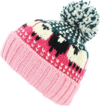Loud Elephant Hand Knitted Wool Beanie Bobble Hat - Sheep - Bright Pink