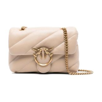 Pinko Pinko - Love Birds Quilted Leather Shoulder Bag - Dames - Tassen - Beige - Maat: ONE Size Leer