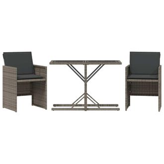 vidaXL Vidaxl - Sillas Y Mesita De Jard&iacute;n Con Cojines 3 Piezas Rat&aacute;n Pe Gris