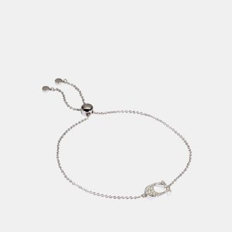 Coach Womens Pave Signature Slider Bracelet - Silver Metal - One Size