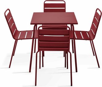 Oviala Mesa de jard&iacute;n y 4 sillas de metal p&uacute;rpura