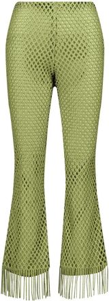 Giambattista Valli fringed macramé flared trousers - women - Polyester - 42 - Green