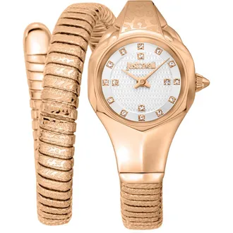 Just Cavalli Coiled Snake Bracelet Watch, 22mm x 35mm in Rose Gold at Nordstrom Rack