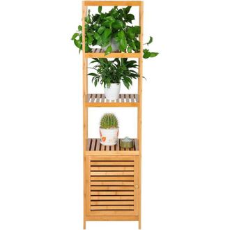 Woltu Mensola Bagno Scaffale bamb&ugrave; 4 Ripiani Libreria Fioriera per Balcone - Woltu