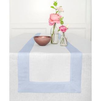 Solino Home Linen Table Runner for Dining Table, Holiday and Everyday Table Decor - Contempo in Light Blue And White at Nordstrom, Size X-Large
