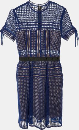 Self Portrait Royal Blue Lace & Tulle Knee Length Dress