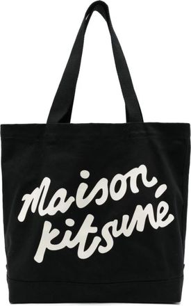 Maison Kitsun&eacute; Zwarte Tas met Platte Handvatten - unisex - Shoppers - Zwart - ONE Size - Tassen
