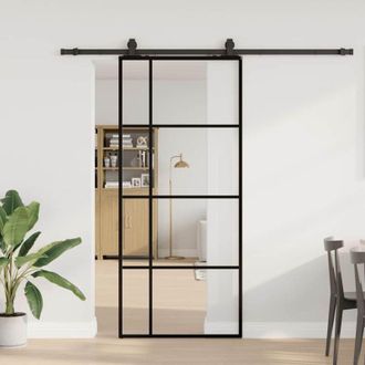 vidaXL Vidaxl - Puerta Corredera Con Set Herrajes Negro 90x205 Cm Vidrio Esg