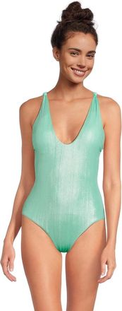 BECCA by Rebecca Virtue Oragami Swimsuits Womens Aqua Sea Textured Knotted One Piece RED392