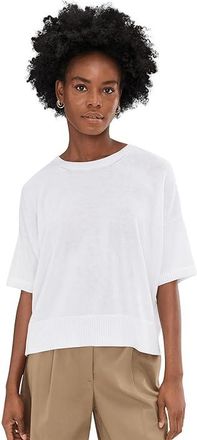 Eileen Fisher Peruvian Cotton Blend Crew Neck Elbow Sleeve Sweater Womens Sweater White : SM, Cotton/Lyocell/Tencel