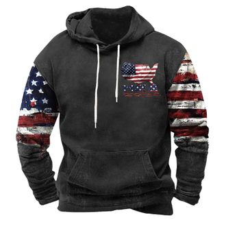 Generic Tactical Hoodie Men, 3D American Flag Print Outwear Usa Patriotic Pullover Fashion Casual Coat Long Sleeved Hooded Sportswear Outdoor Loose Fit Sweats