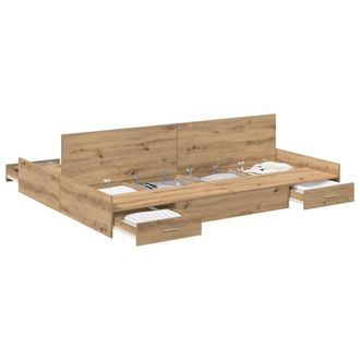 Berkfield Home Storage Bed Frame with Drawer Artisan oak 140 x 200 cm Melamine in Brown