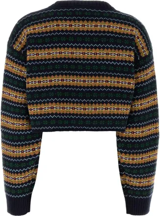 Miu Miu Womens Embroidered Wool Sweater Navy Virgin