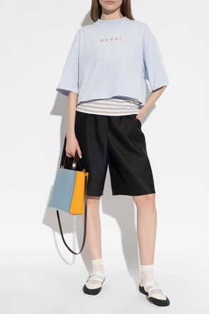 Marni T-shirt With Printed Logo, Womens, Light Blue
