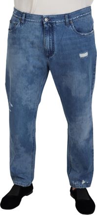 Dolce & Gabbana Mens Relaxed Fit Distressed Jeans - Light Blue Cotton - Size EU 54 (Mens)