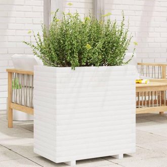 vidaXL Jardinera De Madera Maciza De Pino Blanca 70x40x72 Cm Vidaxl