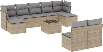 vidaXL Juego De Sof&aacute;s Jard&iacute;n Con Cojines Beige 10 Pzas Rat&aacute;n Sint&eacute;tico Vidaxl