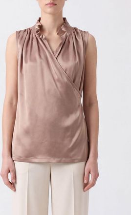 Liviana Conti Blusa smanicata drappeggiata in raso con collo a rouches