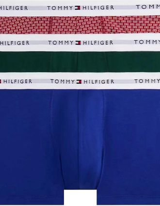 Tommy Hilfiger Mens 3-Pack Signature Cotton Flag DNA Print Boxer Trunks, Red/Green/Blue - Navy - Size: 37/36/32