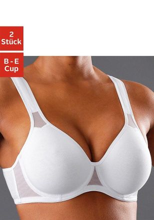 Petite Fleur T-Shirt-BH PETITE FLEUR, Damen, Gr. 100, Cup D, schwarz-weiss (wei&szlig;, schwarz), Jersey, Obermaterial: 90% Baumwolle, 5% Elasthan, 5% Polyamid, Basic, B