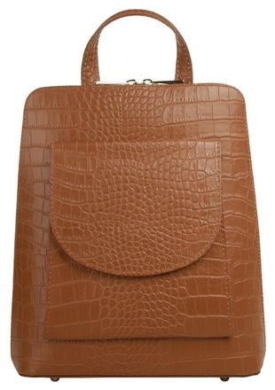 Cluty Cityrucksack CLUTY, Damen, Gr. B/H/T: 28cm x 23cm x 8cm, onesize, braun (cognac), Leder, Rindsleder, Snakeprint, Rucks&auml;cke Cityrucksack, echt Leder, M