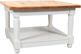Biscottini International Biscottini - Mesita Cenicero De Estilo Country De Madera Maciza De Tilo Armaz&oacute;n Blanco Envejecido Plan Acabado Con Efecto Natural 70x70x45 Cm