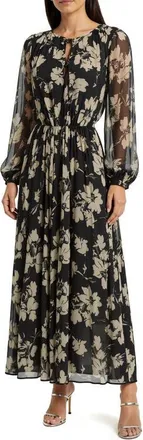 Mila Mae Floral Long Sleeve Maxi Dress in Black Cream Floral at Nordstrom, Size X-Small