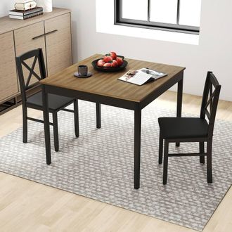 Costway Costway 3PCS Dining Table & Chairs Set Kitchen Table w/2 Upholstered Chairs in Brown
