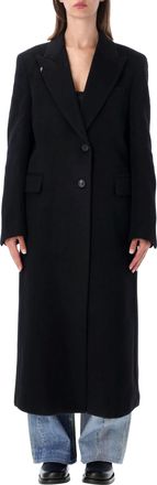 Our Legacy Tailored Long Black Coat With Notched Lapel And Flap Pockets