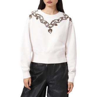 AllSaints Drip Separo Locket Graphic Cotton Blend Sweatshirt in Optic White at Nordstrom Rack, Size Large