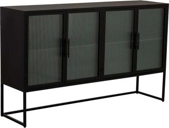 Wanderlust Deco Aparador De Metal Negro Con 4 Puertas 150x38,5x90,5h Cm