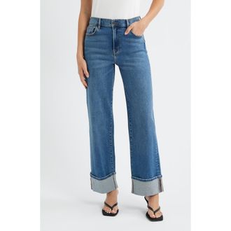 Hidden Jeans Cuffed High Waist Dad Jeans in Dark Wash at Nordstrom, Size 31