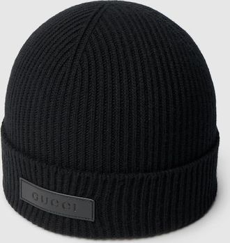 Gucci Rib Wool Hat, Size L, Black
