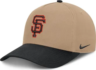 Nike San Francisco Giants Rise Nike Mens MLB A-Frame Trucker Adjustable Hat in Brown | NB1D0A3UGIA-TZD