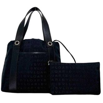Bulgari Black Canvas Leather Tote Bag (Pre-Owned)