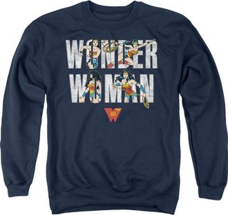 Gildan Wonder Woman Ww 80th Illustrated Type Adult Crewneck Sweatshirt