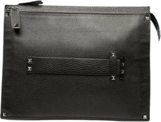 Valentino Pre-owned Vintage Studded Calf Leather Clutch - Dames - Vintage Clutch - Zwart - ONE Size - Leer - Vintage