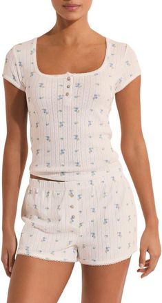 Etam Katell Pointelle Cotton Pajama Top in Ecru at Nordstrom, Size X-Large