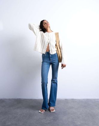 Topshop Jamie - Jeans a zampa blu medio a vita alta