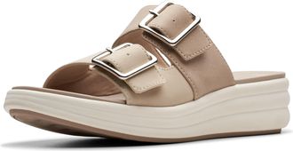 Clarks Womens Drift Buckle Slide Sandal, Sand Combi, 6.5 UK