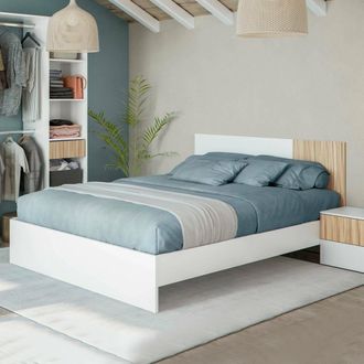 Dmora Cabecero Doyon, Cabecero Con 2 Mesitas De Noche, Juego De Dormitorio, 266x34h89 Cm, Blanco Y Roble - Dmora